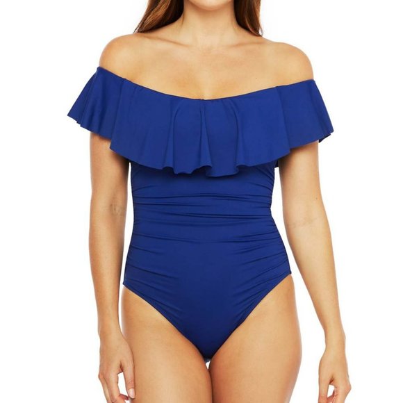 La Blanca Blue Off-Shoulder One Piece Swimsuit - Picture 1 of 6